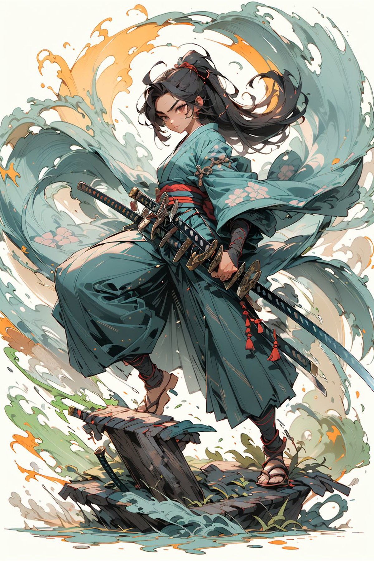 weapon, 1girl, long hair,male focus, sword, solo, japanese clothes, holding, holding weapon, katana, holding sword, sheath...